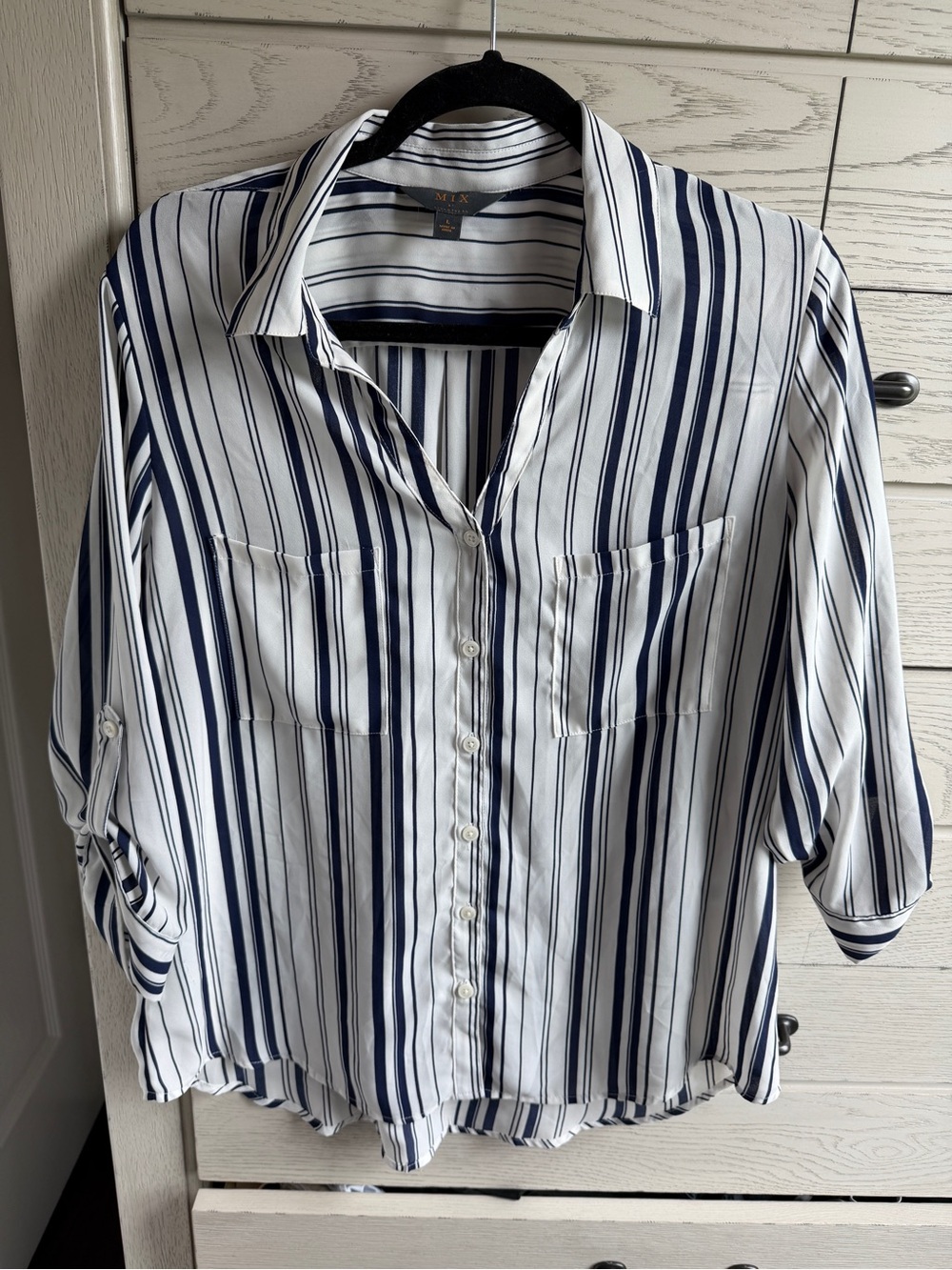 41 Hawthorn White Blouse with Navy Stripes